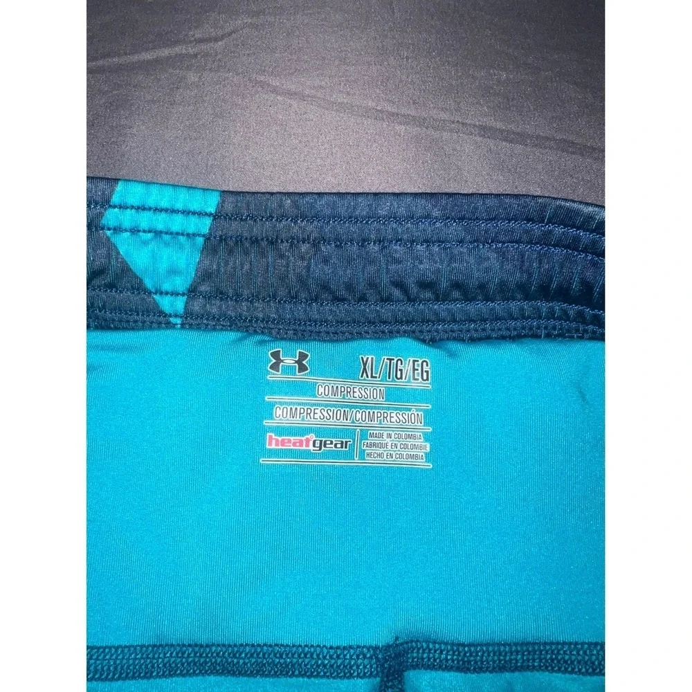 Under Armour Mens HeatGear Compression Leggings XL Blue Teal Camo Tight